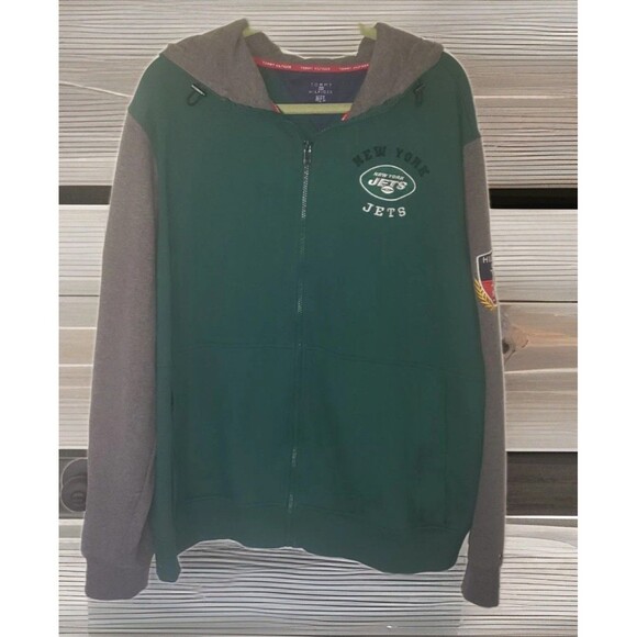 Tommy Hilfiger NFL New York Jets Green Grey Full Zip Jacket 2XL Hoodie Pockets - Picture 10 of 12